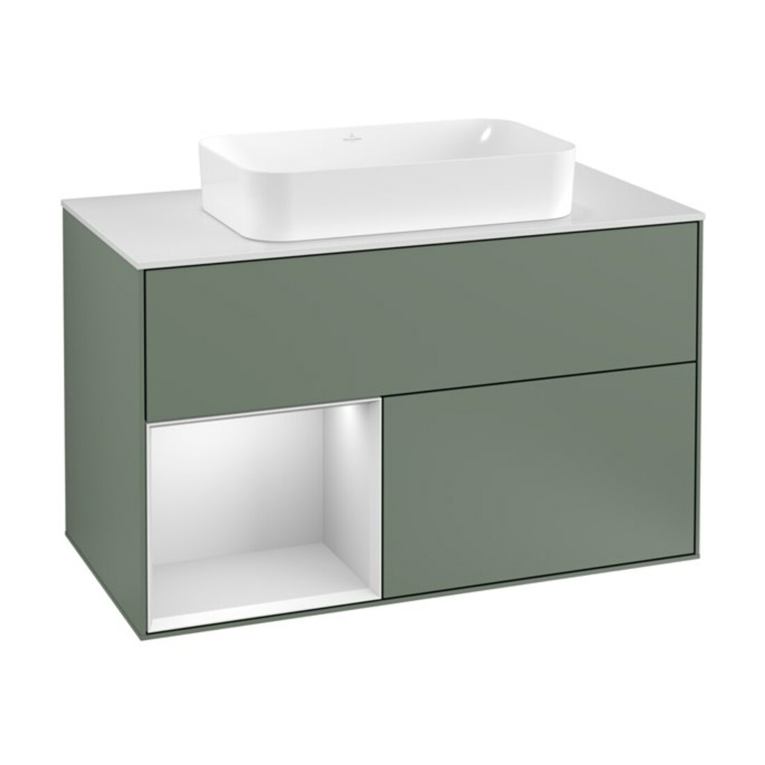V&B Waschtischunterschrank Abdeckplatte wh. m Finion 100x60,3cm, Reg li wh. m Lac, Oli. m Lac