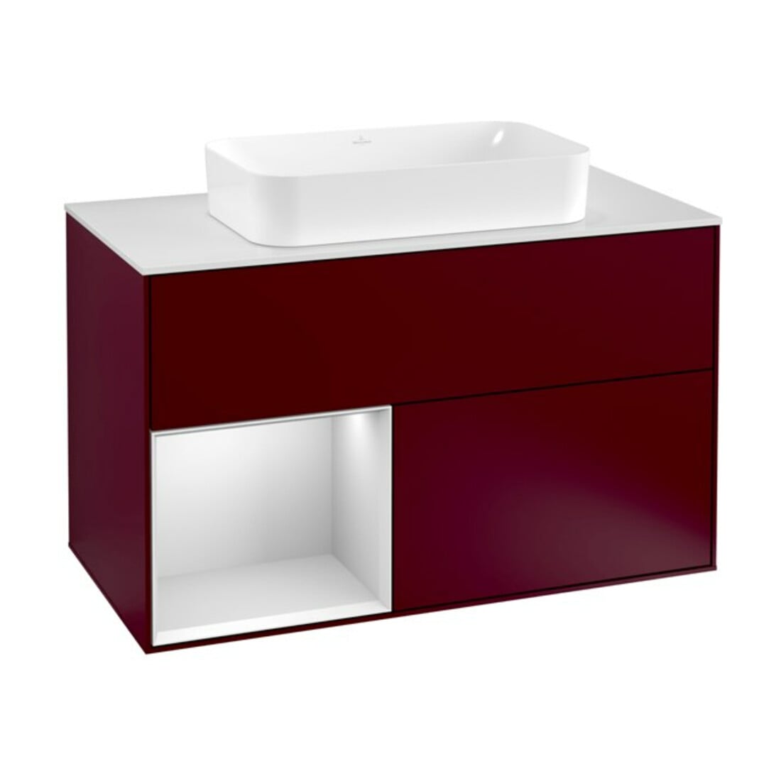 V&B Waschtischunterschrank Abdeckplatte wh. m Finion 100x60,3cm, Reg li wh. m Lac, Peony Matt