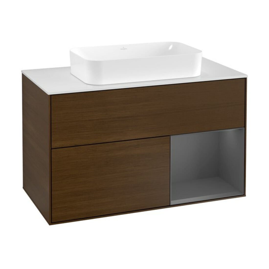 V&B Waschtischunterschrank Abdeckplatte wh. m Finion 100x60,3cm, Reg re Anthrac. m, wal ven