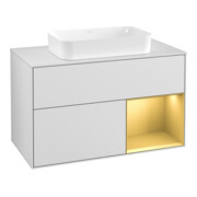 V&B Waschtischunterschrank Abdeckplatte wh. m Finion 100x60,3cm, Reg re gol m, wh. m lacquer