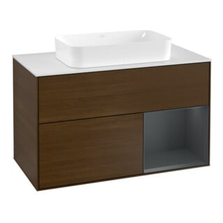 V&B Waschtischunterschrank Abdeckplatte wh. m Finion 100x60,3cm, Reg re md bl. m Lac, wal ven