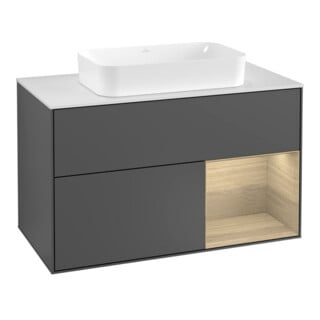 V&B Waschtischunterschrank Abdeckplatte wh. m Finion 100x60,3cm, Reg re Oa ven, Anthrac. matt
