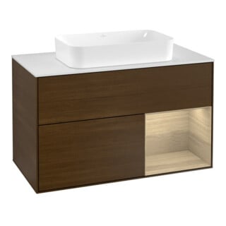 V&B Waschtischunterschrank Abdeckplatte wh. m Finion 100x60,3cm, Reg re Oa ven, Walnut veneer
