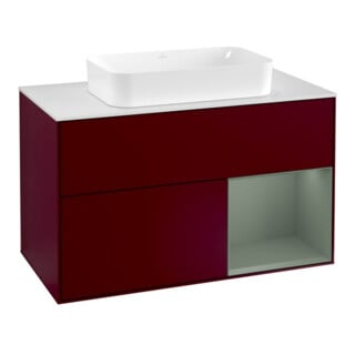 V&B Waschtischunterschrank Abdeckplatte wh. m Finion 100x60,3cm, Reg re Oli. m Lac, Peo Matt