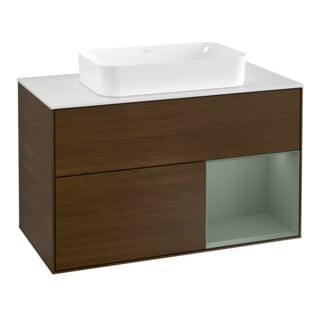 V&B Waschtischunterschrank Abdeckplatte wh. m Finion 100x60,3cm, Reg re Oli. m Lac, wal ven