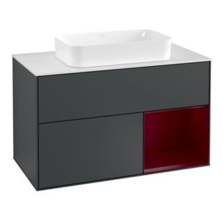 V&B Waschtischunterschrank Abdeckplatte wh. m Finion 100x60,3cm, Reg re Peo, md bl. m Lacquer
