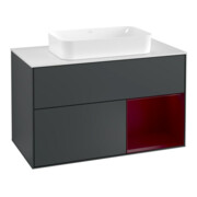 V&B Waschtischunterschrank Abdeckplatte wh. m Finion 100x60,3cm, Reg re Peo, md bl. m Lacquer