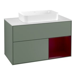 V&B Waschtischunterschrank Abdeckplatte wh. m Finion 100x60,3cm, Reg re Peo, Oli. m Lacquer