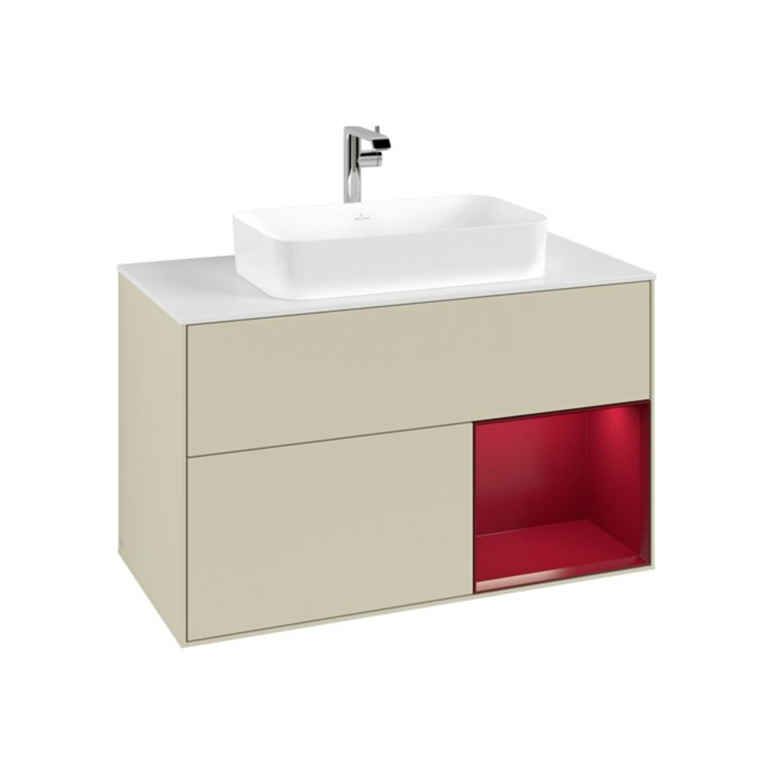 V&B Waschtischunterschrank Abdeckplatte wh. m Finion 100x60,3cm, Reg re Peo, si Gr m Lacquer