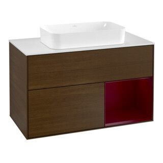 V&B Waschtischunterschrank Abdeckplatte wh. m Finion 100x60,3cm, Reg re Peony, Walnut veneer