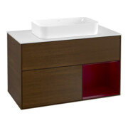 V&B Waschtischunterschrank Abdeckplatte wh. m Finion 100x60,3cm, Reg re Peony, Walnut veneer
