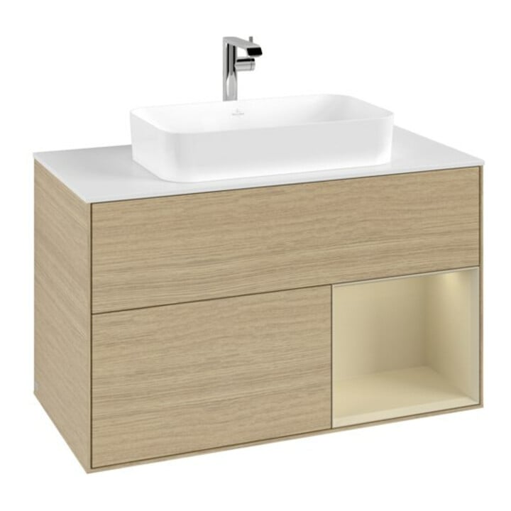 V&B Waschtischunterschrank Abdeckplatte wh. m Finion 100x60,3cm, Reg re si Gr m Lac, Oa ven
