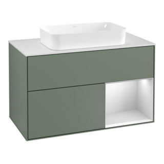 V&B Waschtischunterschrank Abdeckplatte wh. m Finion 100x60,3cm, Reg re wh. m Lac, Oli. m Lac