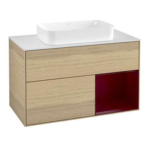 V&B Waschtischunterschrank Abdeckplatte wh. m Finion 100x60,3cm, Reg rechts Peony, Oak Veneer