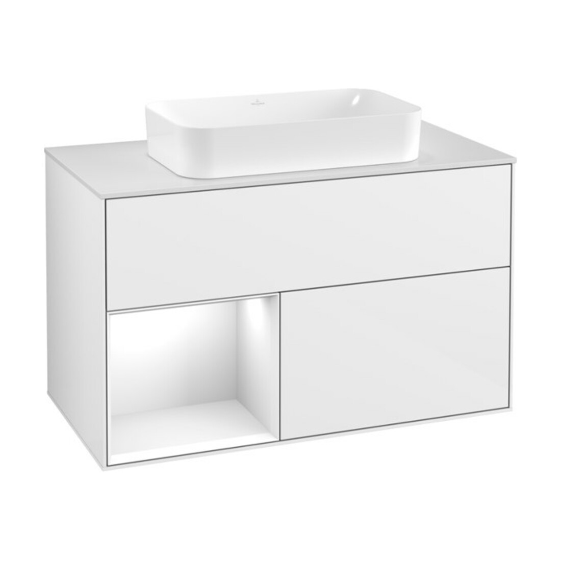 V&B Waschtischunterschrank Abdeckplatte wh. m Finion 100x60,3cm, Rg l g wh. Lac, glo wh. Lac