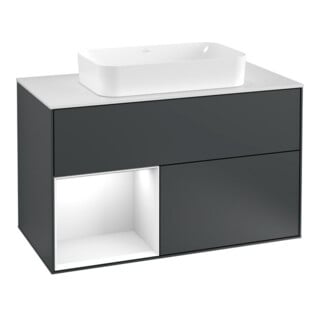 V&B Waschtischunterschrank Abdeckplatte wh. m Finion 100x60,3cm, Rg l g wh. Lac, md bl. m Lac