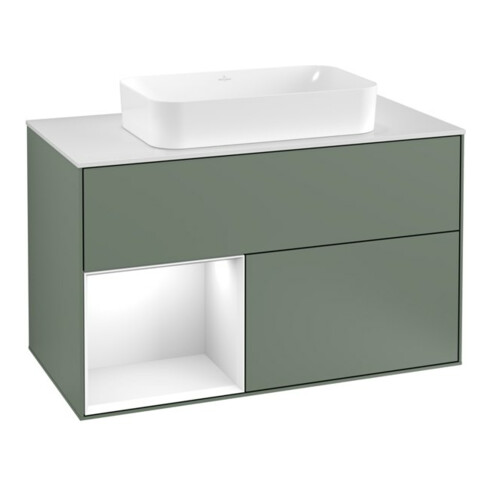 V&B Waschtischunterschrank Abdeckplatte wh. m Finion 100x60,3cm, Rg l glo wh. Lac, Oli. m Lac