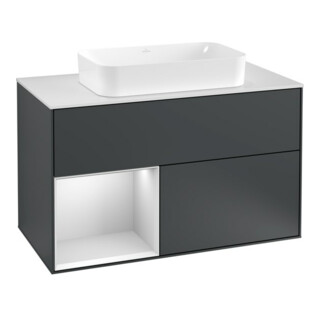 V&B Waschtischunterschrank Abdeckplatte wh. m Finion 100x60,3cm, Rg l wh. m Lac, md bl. m Lac