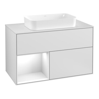 V&B Waschtischunterschrank Abdeckplatte wh. m Finion 100x60,3cm, Rg li glo wh. Lac, wh. m Lac