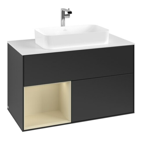 V&B Waschtischunterschrank Abdeckplatte wh. m Finion 100x60,3cm, Rg li si Gr m Lac, bla m Lac