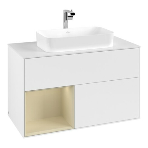 V&B Waschtischunterschrank Abdeckplatte wh. m Finion 100x60,3cm, Rg li si Gr m Lac, wh. m Lac