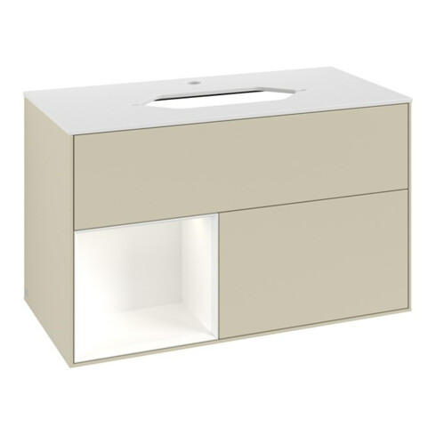 V&B Waschtischunterschrank Abdeckplatte wh. m Finion 100x60,3cm, Rg li wh. m Lac, si Gr m Lac