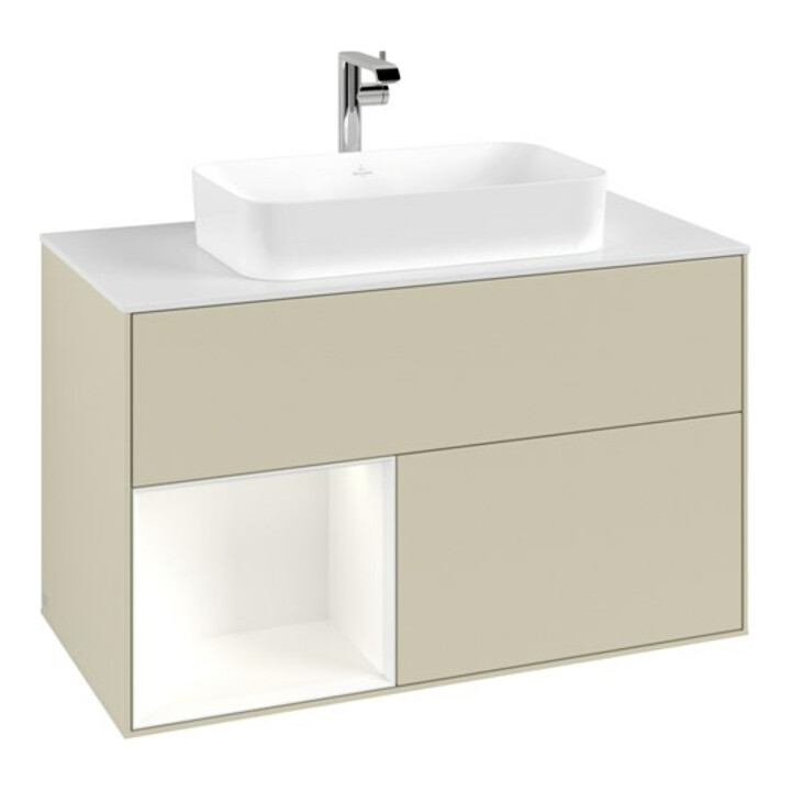 V&B Waschtischunterschrank Abdeckplatte wh. m Finion 100x60,3cm, Rg li wh. m Lac, si Gr m Lac