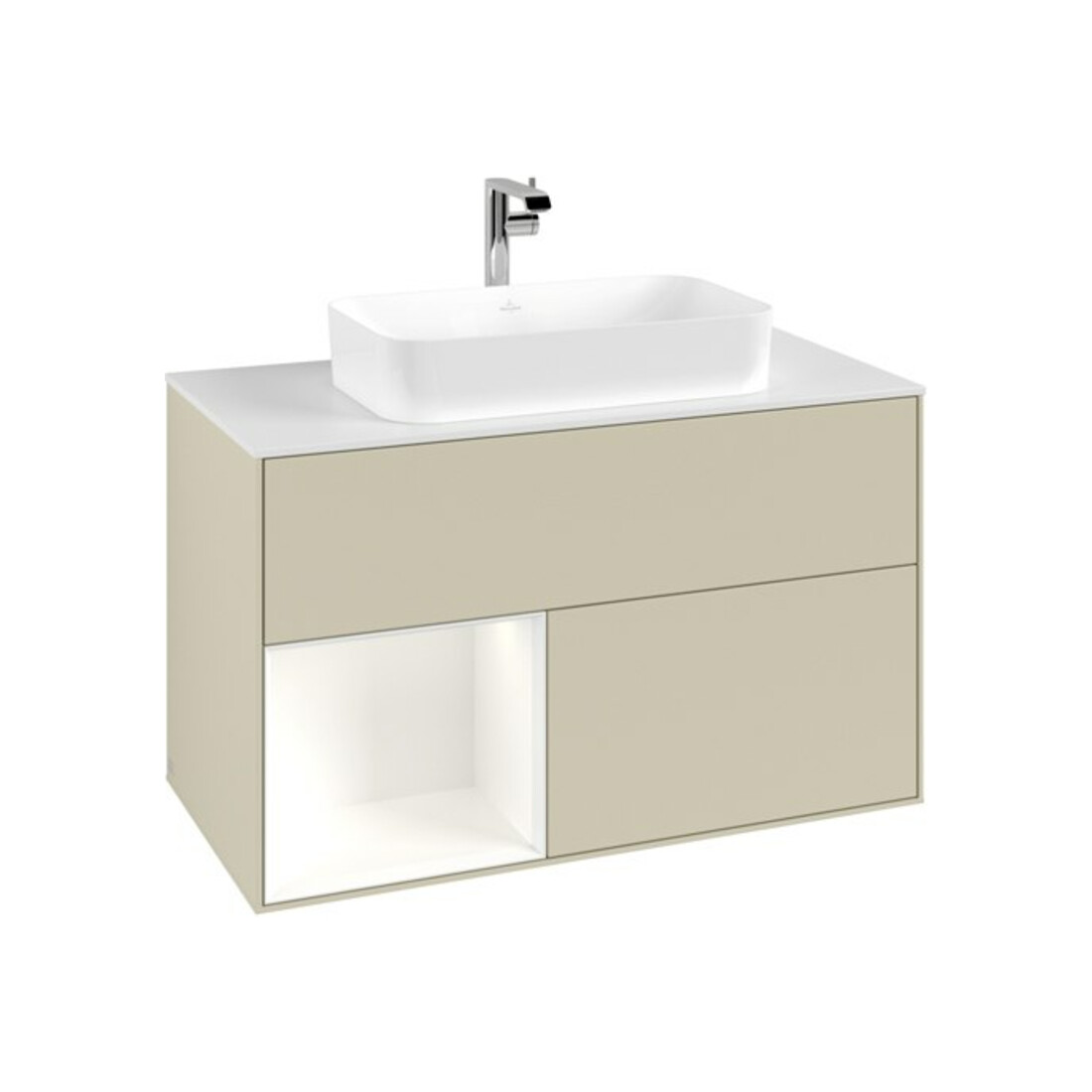 V&B Waschtischunterschrank Abdeckplatte wh. m Finion 100x60,3cm, Rg li wh. m Lac, si Gr m Lac