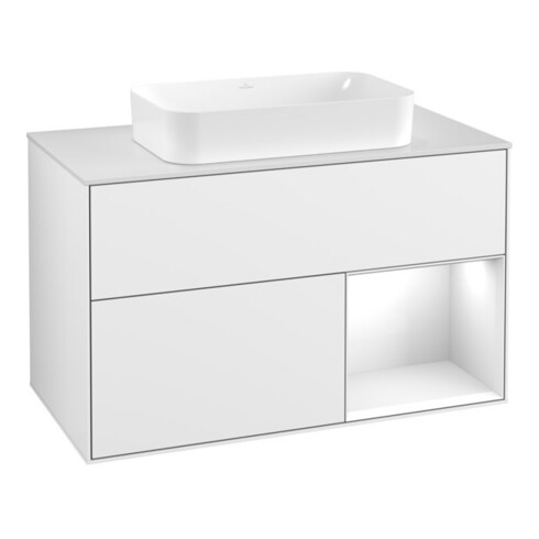 V&B Waschtischunterschrank Abdeckplatte wh. m Finion 100x60,3cm, Rg r g wh. Lac, glo wh. Lac