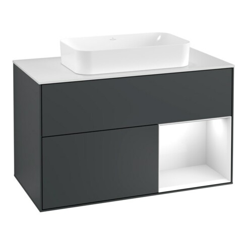 V&B Waschtischunterschrank Abdeckplatte wh. m Finion 100x60,3cm, Rg r g wh. Lac, md bl. m Lac
