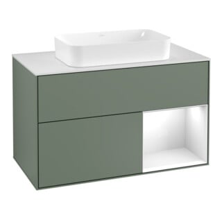 V&B Waschtischunterschrank Abdeckplatte wh. m Finion 100x60,3cm, Rg r glo wh. Lac, Oli. m Lac