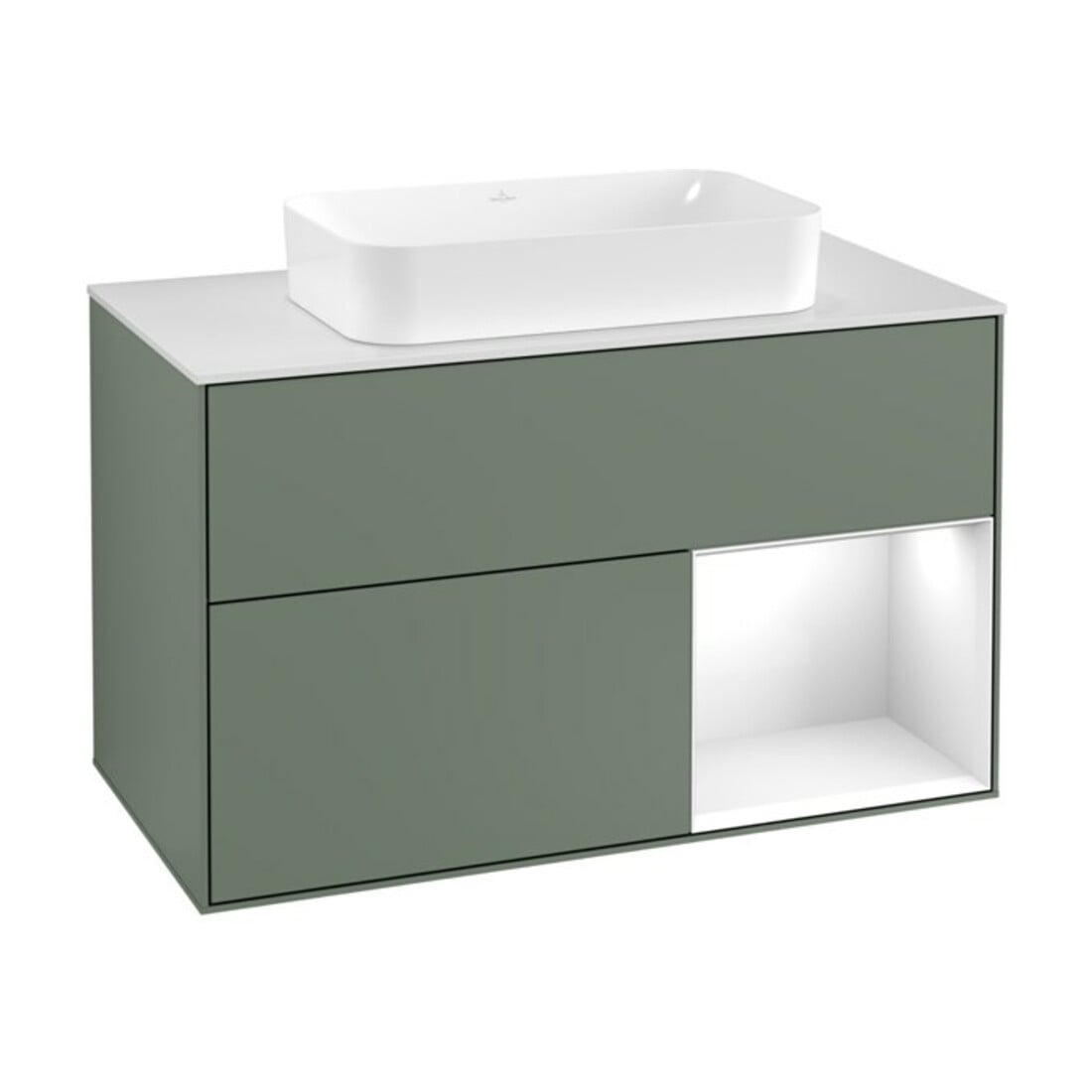 V&B Waschtischunterschrank Abdeckplatte wh. m Finion 100x60,3cm, Rg r glo wh. Lac, Oli. m Lac