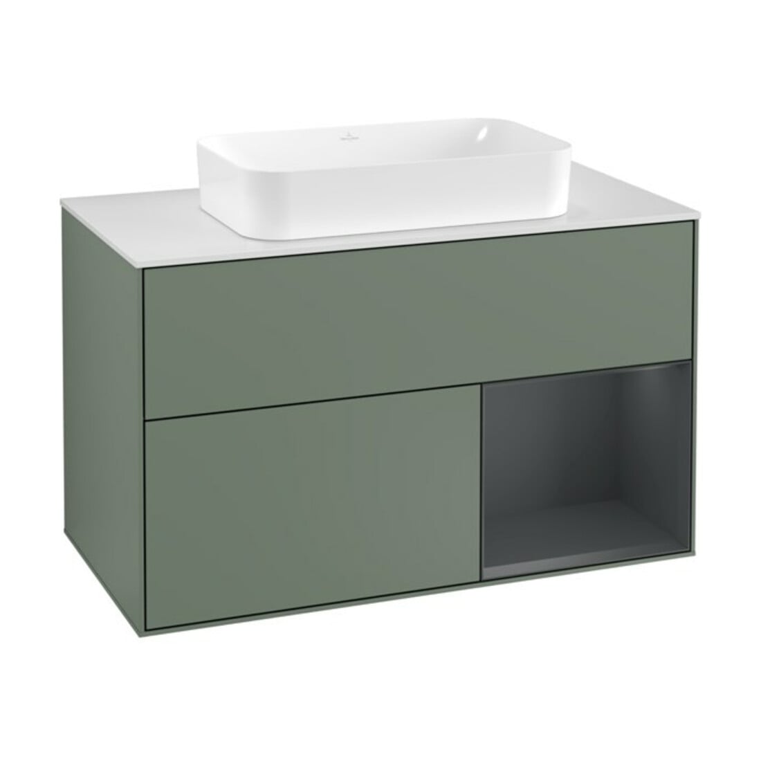 V&B Waschtischunterschrank Abdeckplatte wh. m Finion 100x60,3cm, Rg r md b m Lac, Oli. m Lac