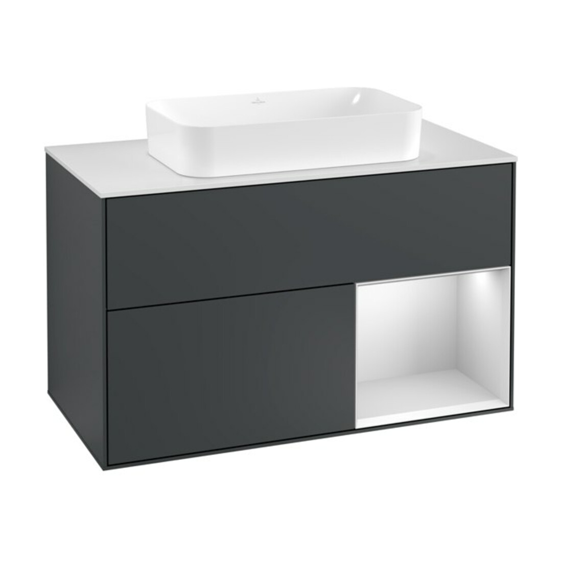 V&B Waschtischunterschrank Abdeckplatte wh. m Finion 100x60,3cm, Rg r wh. m Lac, md bl. m Lac