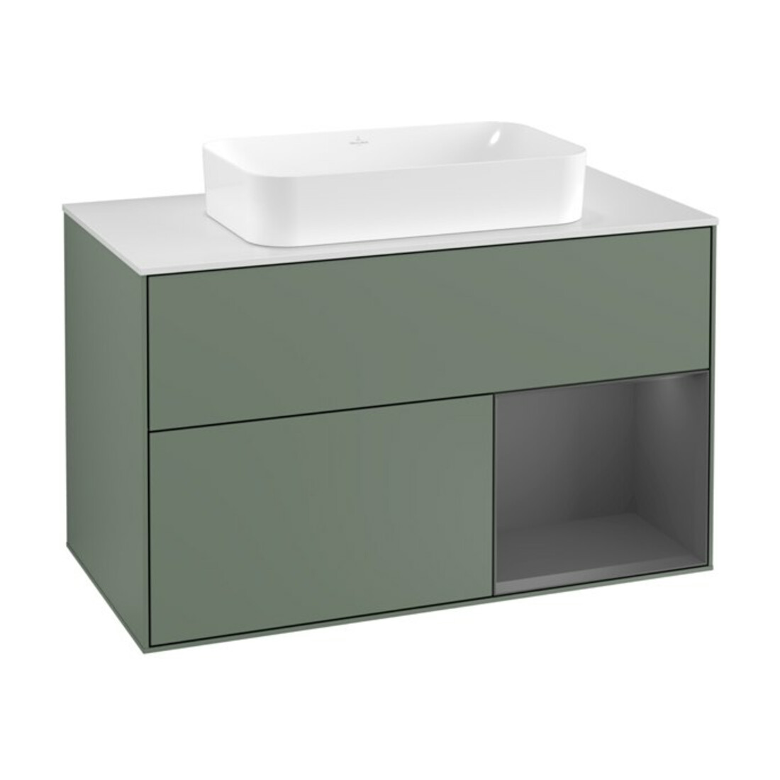 V&B Waschtischunterschrank Abdeckplatte wh. m Finion 100x60,3cm, Rg re Anthrac. m, Oli. m Lac
