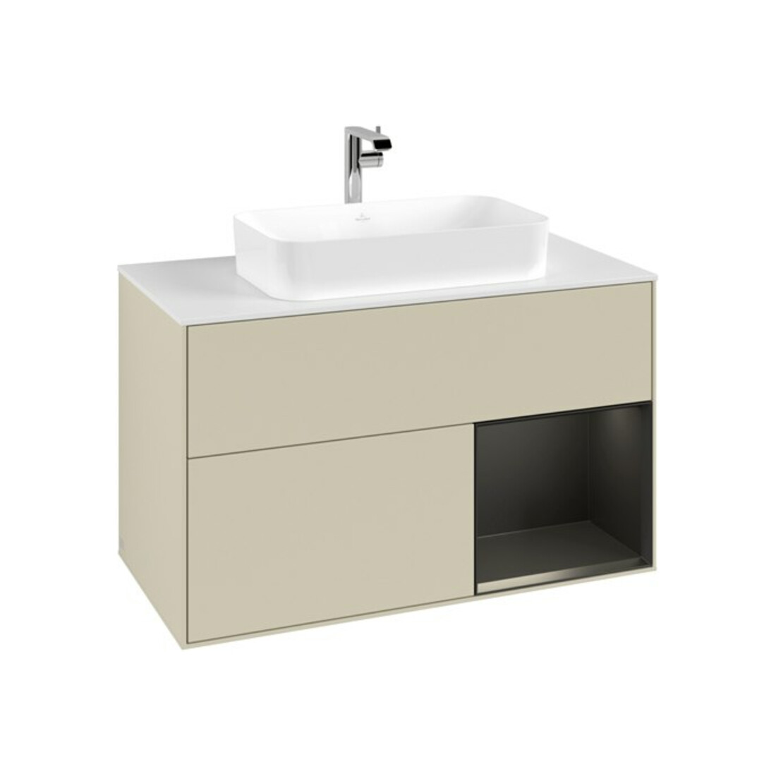 V&B Waschtischunterschrank Abdeckplatte wh. m Finion 100x60,3cm, Rg re bla m Lac, si Gr m Lac