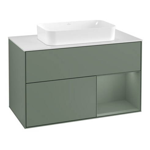 V&B Waschtischunterschrank Abdeckplatte wh. m Finion 100x60,3cm, Rg re Oli. m Lac, Oli. m Lac