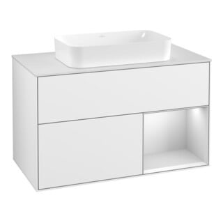 V&B Waschtischunterschrank Abdeckplatte wh. m Finion 100x60,3cm, Rg re wh. m Lac, glo wh. Lac