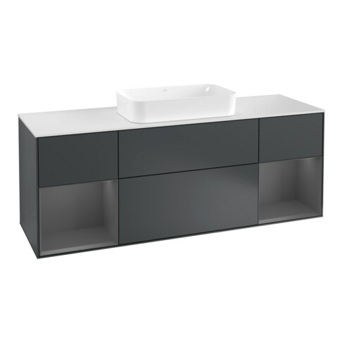 V&B Waschtischunterschrank Abdeckplatte wh. m Finion 160x60, Reg Anthrac. m Lac, md bl. m Lac