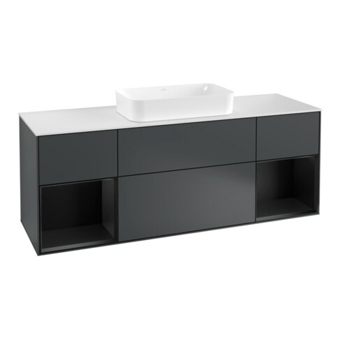 V&B Waschtischunterschrank Abdeckplatte wh. m Finion 160x60cm, Reg bla m Lac, md bl. m Lac