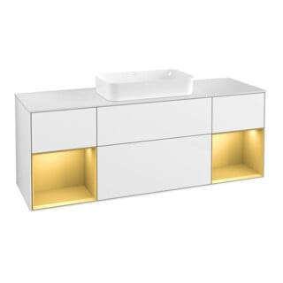 V&B Waschtischunterschrank Abdeckplatte wh. m Finion 160x60cm, Reg gol m Lac, glo wh. lacquer