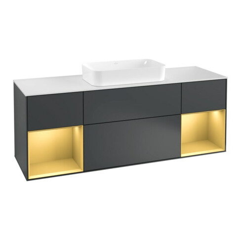 V&B Waschtischunterschrank Abdeckplatte wh. m Finion 160x60cm, Reg gol m Lac, md bl. m Lac