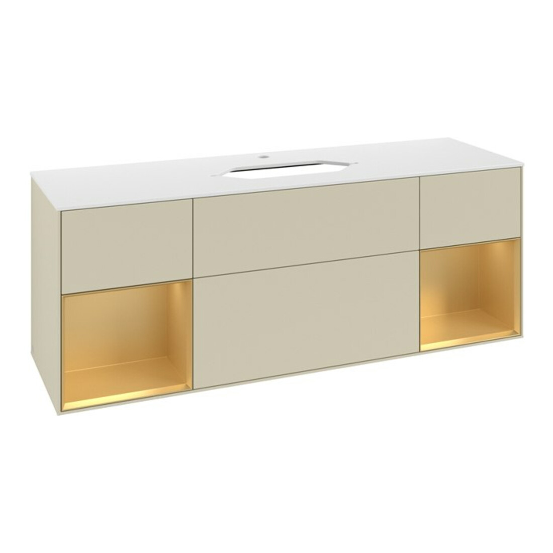 V&B Waschtischunterschrank Abdeckplatte wh. m Finion 160x60cm, Reg gol m Lac, si Gr m Lacquer