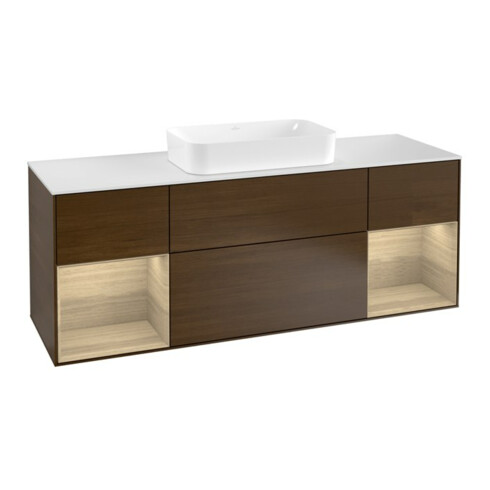 V&B Waschtischunterschrank Abdeckplatte wh. m Finion 160x60cm, Reg Oak Veneer, Walnut veneer