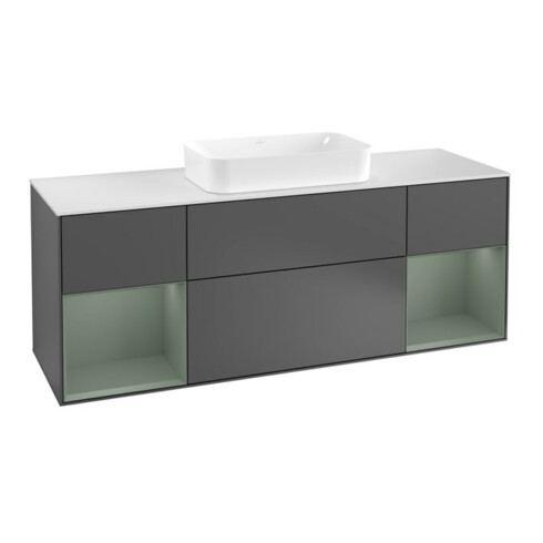 V&B Waschtischunterschrank Abdeckplatte wh. m Finion 160x60cm, Reg Oli. m Lac, Anthrac. matt