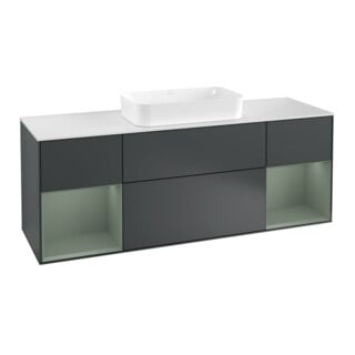 V&B Waschtischunterschrank Abdeckplatte wh. m Finion 160x60cm, Reg Oli. m Lac, md bl. m Lac