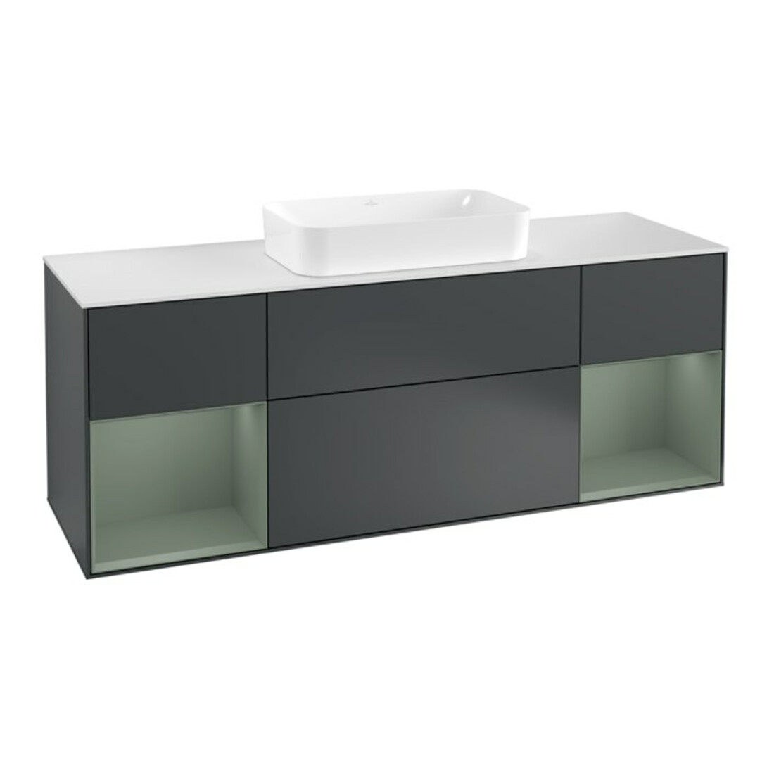 V&B Waschtischunterschrank Abdeckplatte wh. m Finion 160x60cm, Reg Oli. m Lac, md bl. m Lac