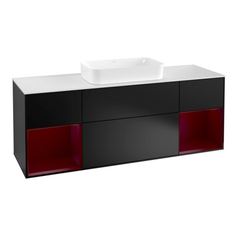 V&B Waschtischunterschrank Abdeckplatte wh. m Finion 160x60cm, Reg Peo m Lac, bla m lacquer