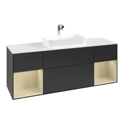 V&B Waschtischunterschrank Abdeckplatte wh. m Finion 160x60cm, Reg si Gr m Lac, bla m lacquer