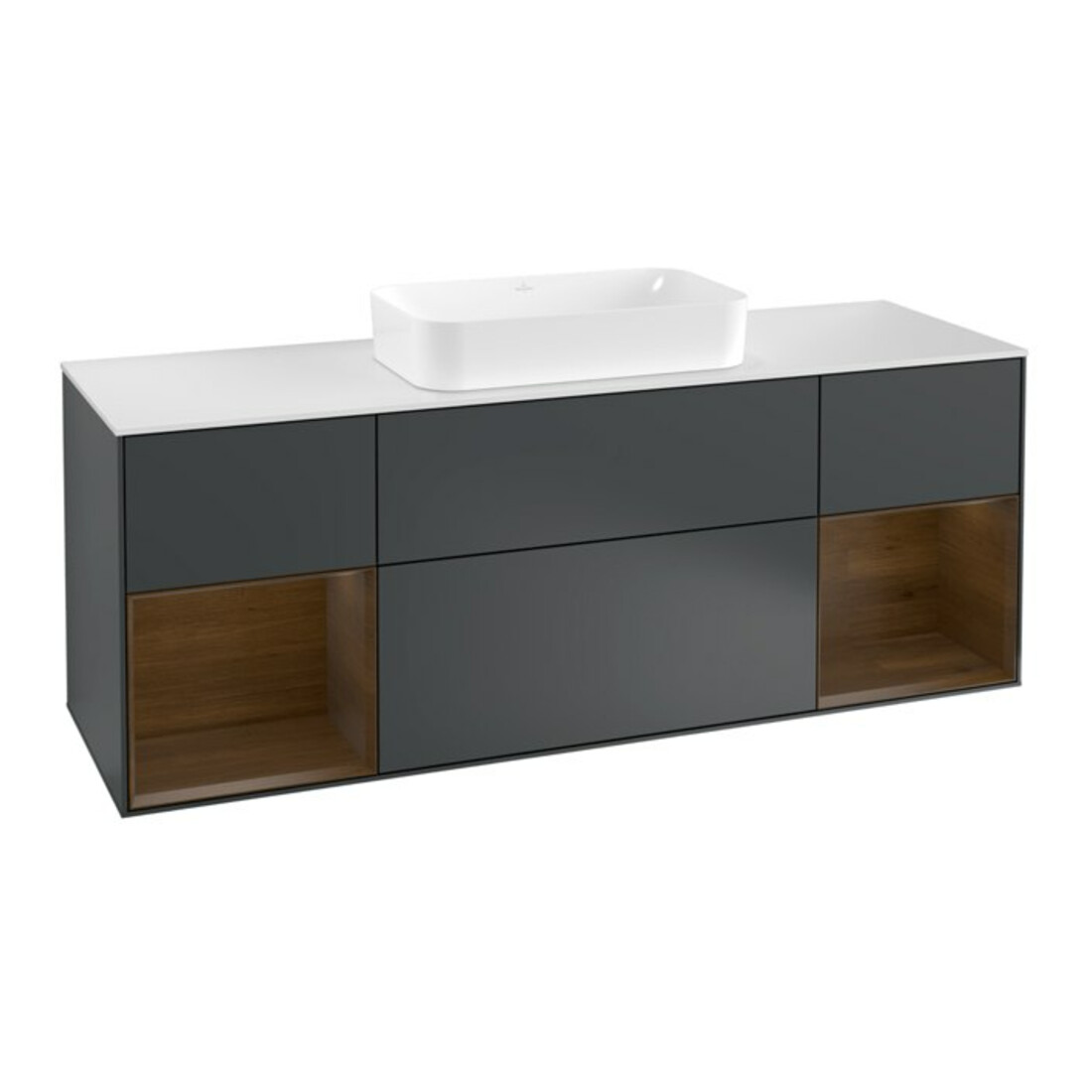 V&B Waschtischunterschrank Abdeckplatte wh. m Finion 160x60cm, Reg wal ven, md bl. m Lacquer